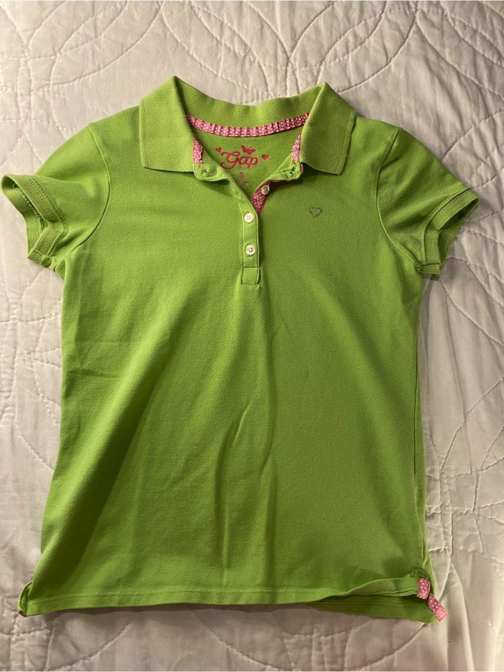 2000s GAP Girls XL lime green polo shirt w/rhinestone heart!👚✨